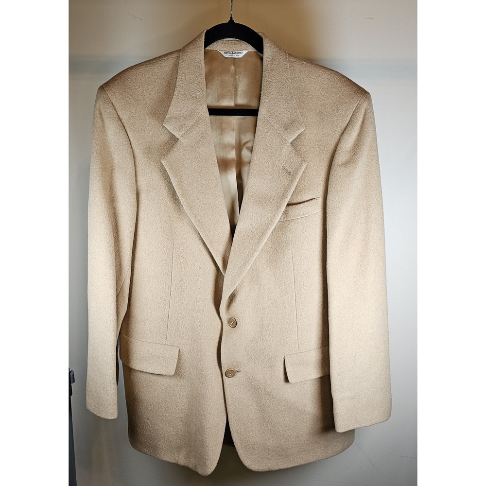 VTG Bill Blass 100% Camel Hair Sport Coat Mens Tan Two-Button Jacket Blazer